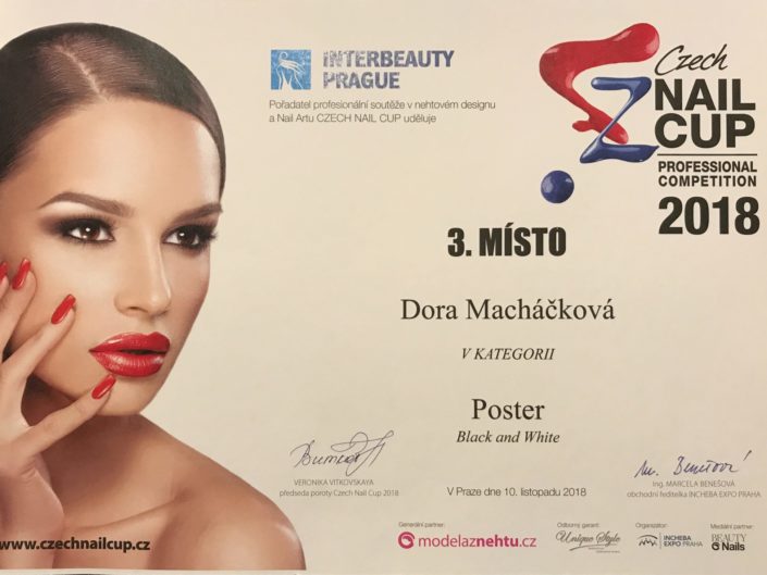 certifikát, diplom, účast v soutěži, soutěž, czech nail cup, umístění