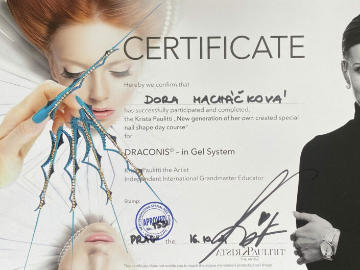 Certifikát, draconis, extreme nail, nehty certifikát, nehtový design, nehty praha, školení na nehty, training, nail training
