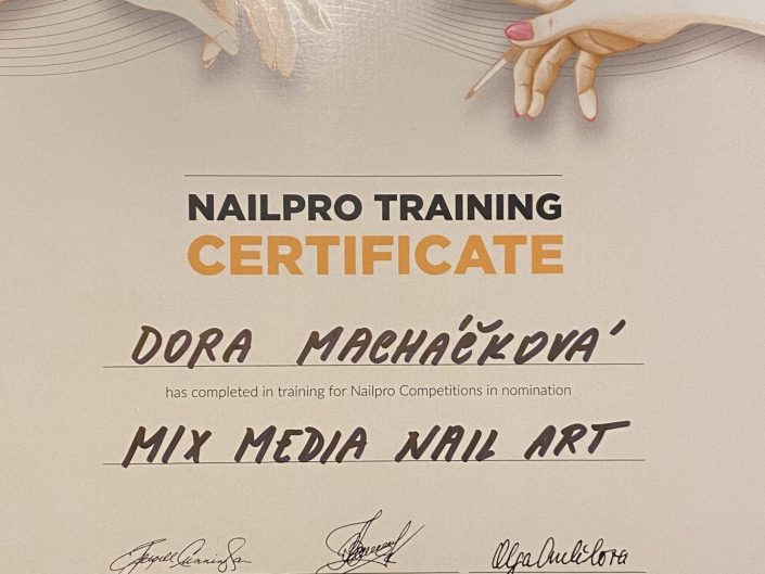 Certifikát, nail pro competition, tip box