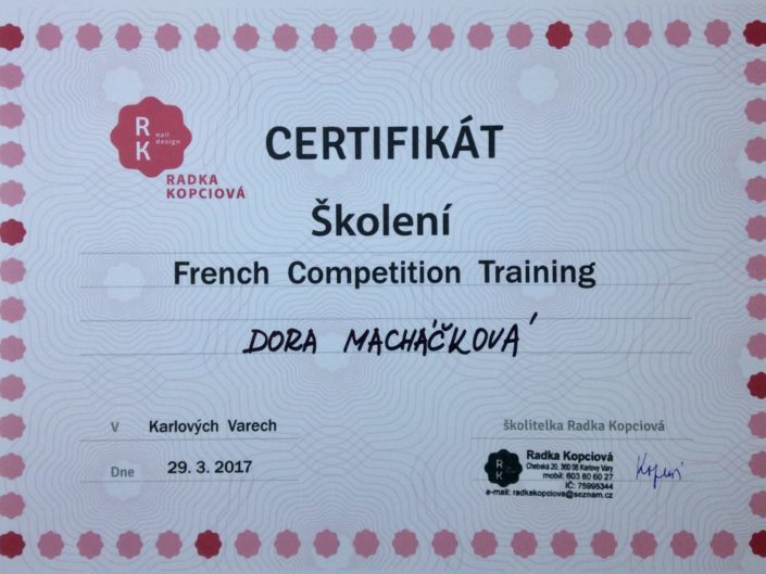 french competition training, bílá francie, trénink, nehty, certifikát