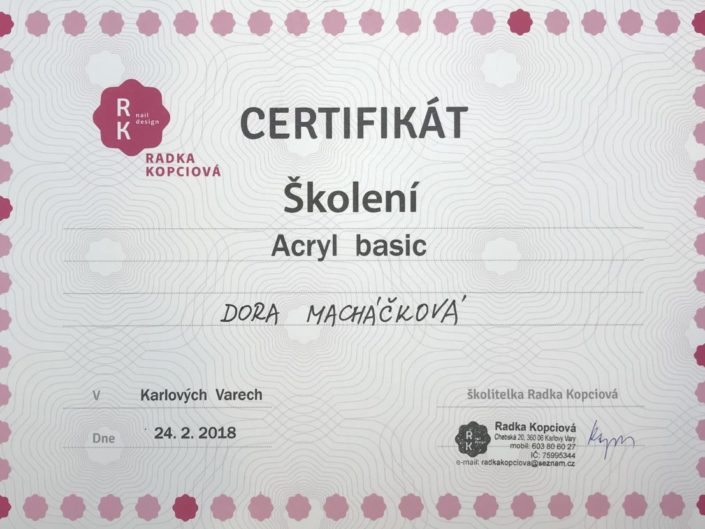 certifikát, nail certificate